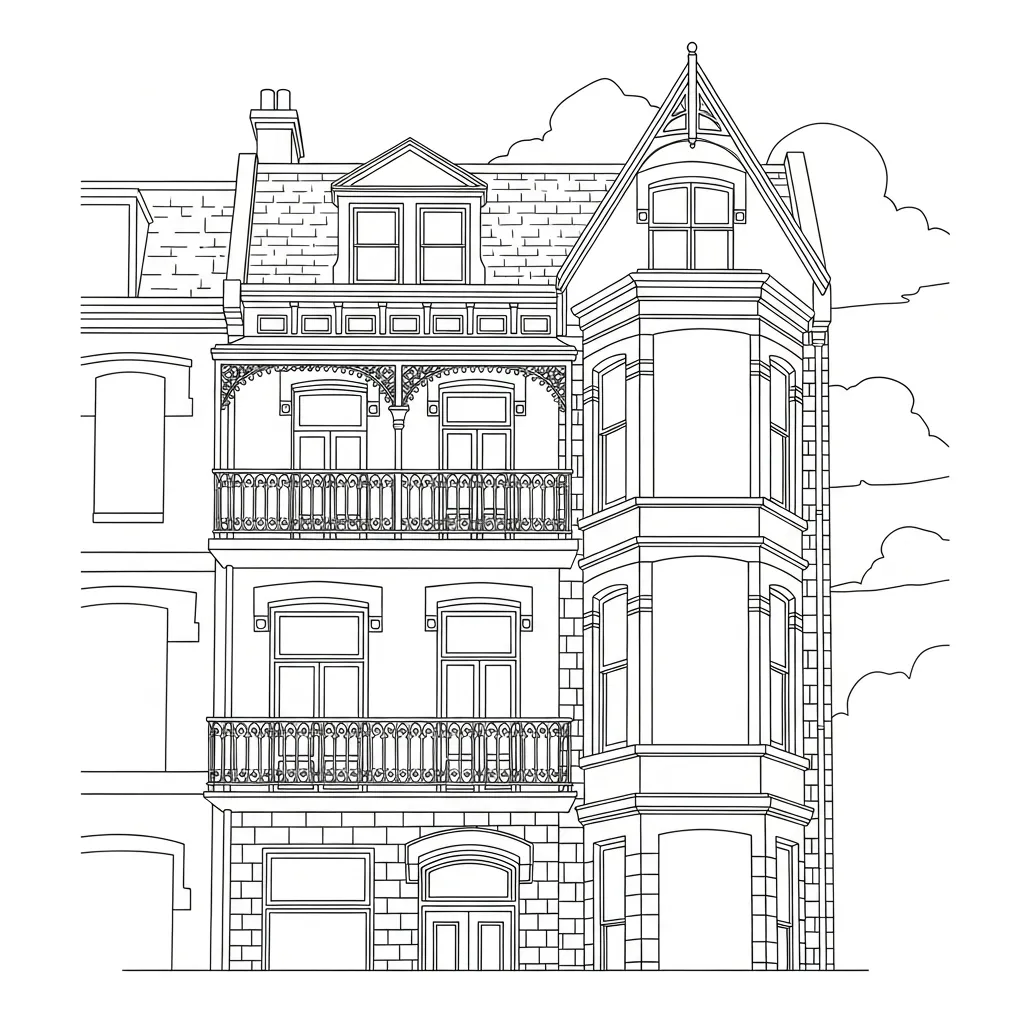 Old Townhouse Illustration Coloring Page (2)