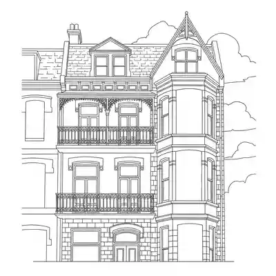 Old Townhouse Illustration Coloring Page (2)