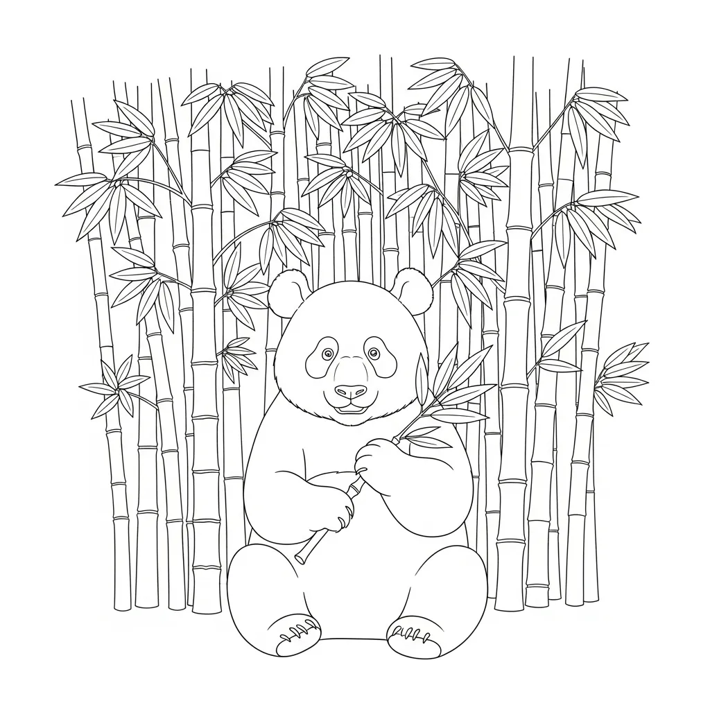 Panda Sitting in Lush Bamboo Forest Scene (1)