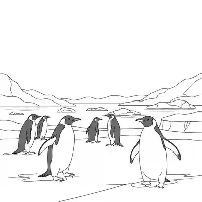 Penguin Family Walking on Icy Shoreline Together (2)