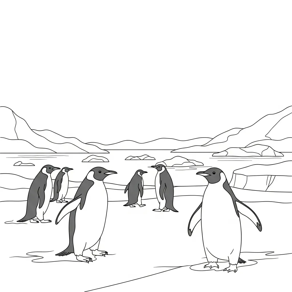 Penguin Family Walking on Icy Shoreline Together (2)
