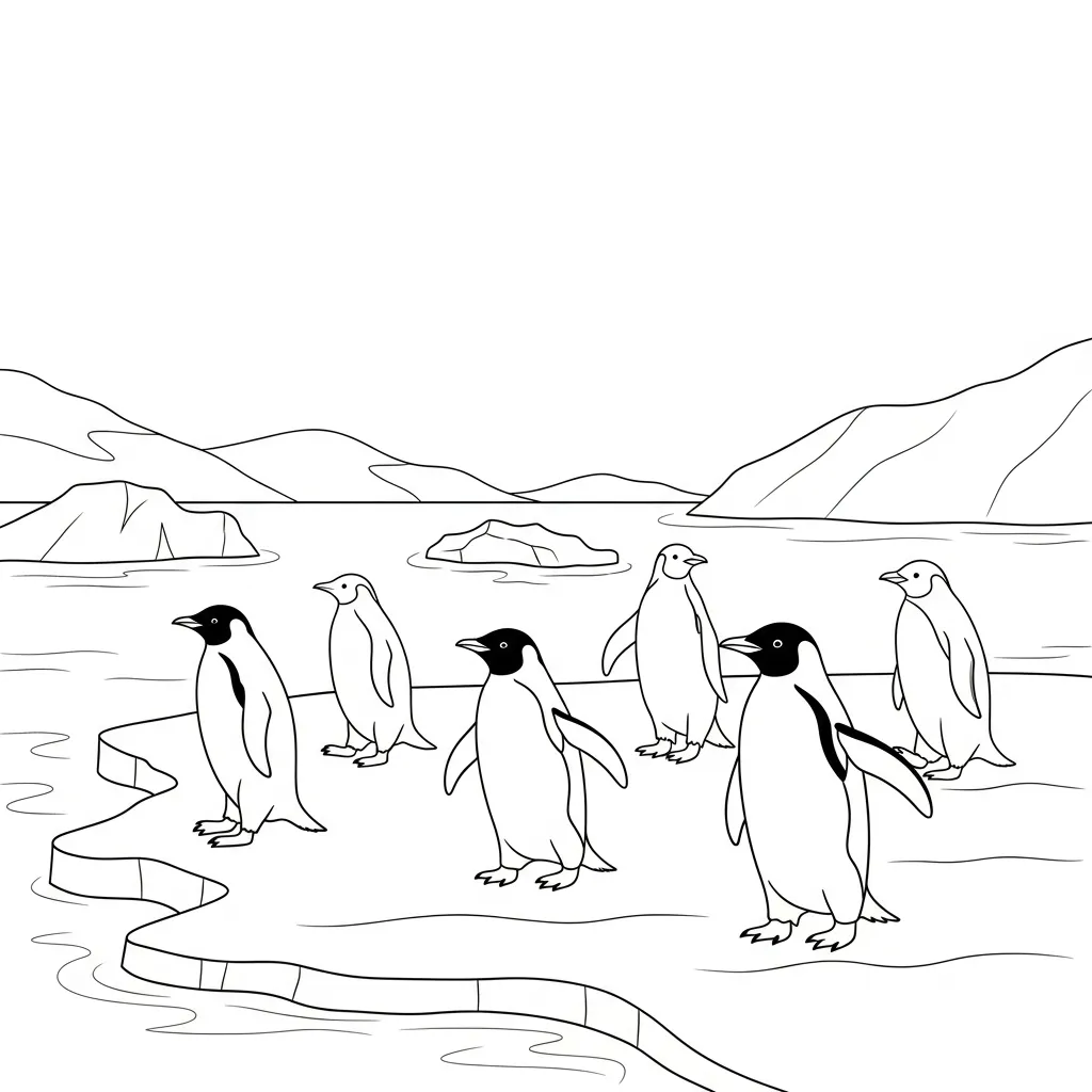 Penguin Family Walking on Icy Shoreline Together (3)