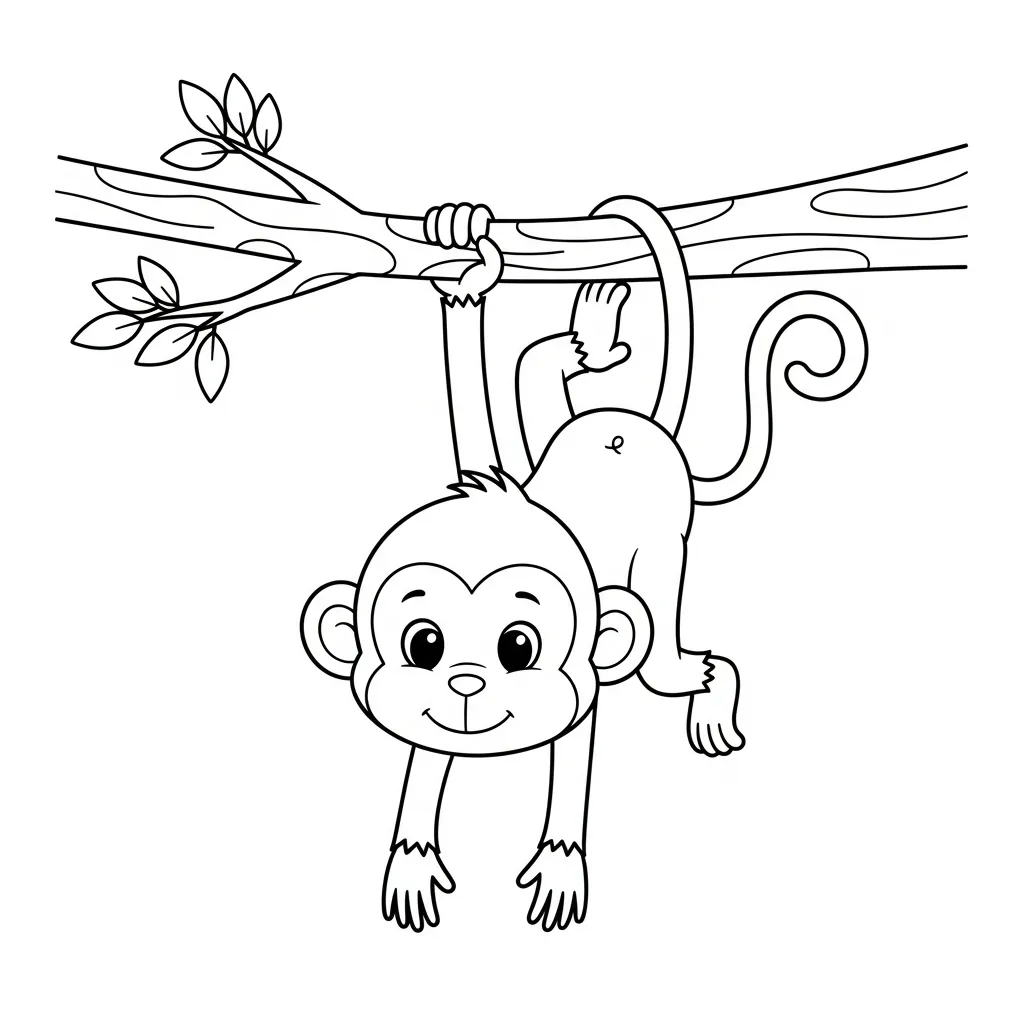 Playful Monkey Coloring Page for Kids (2)