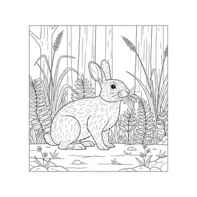 Rabbit Nibbling Near Forest Edge (3)