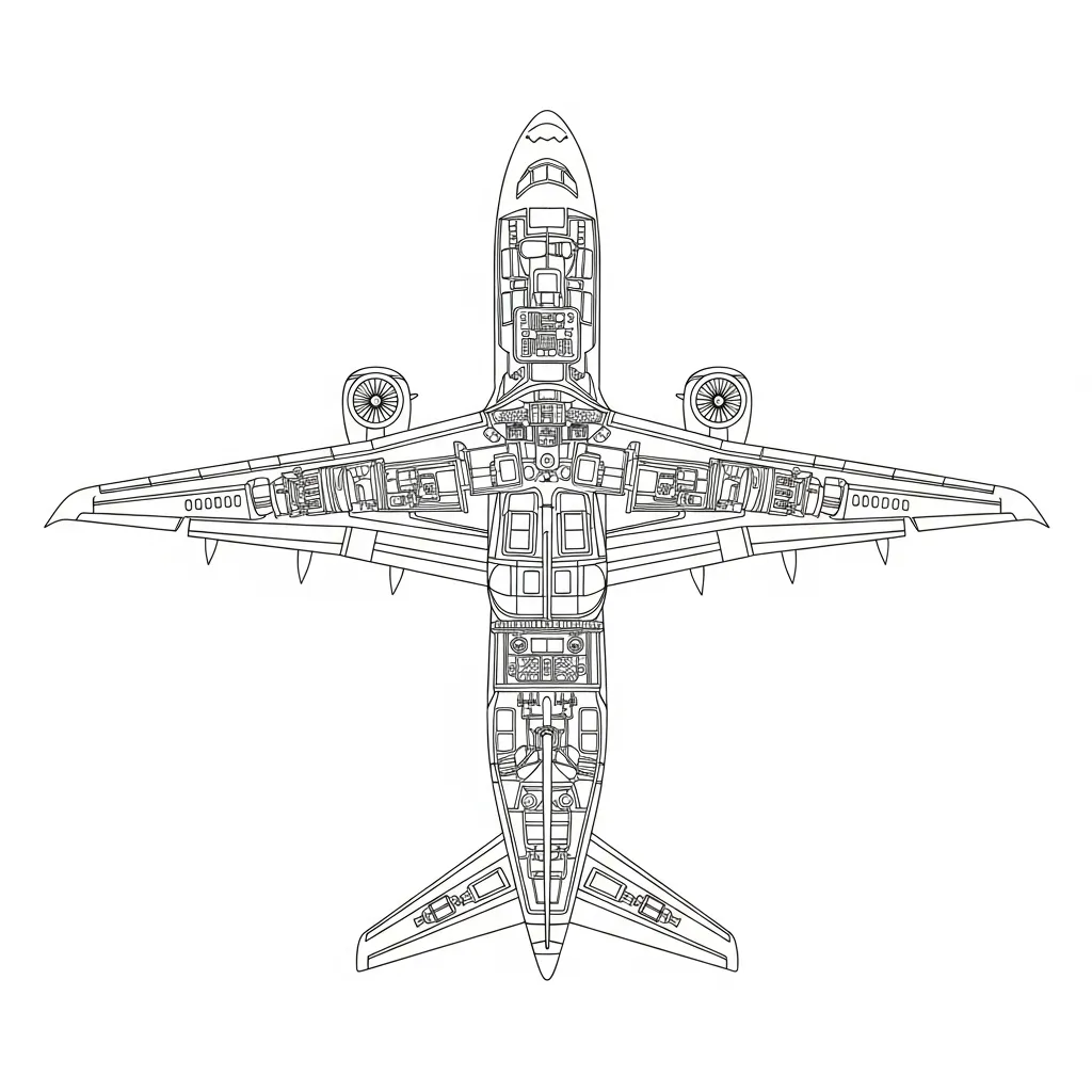 Realistic Airliner Cutaway Coloring Page (1)