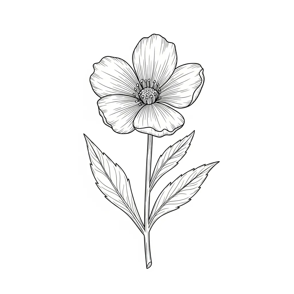 Realistic Botanical Flower Coloring Page (2)