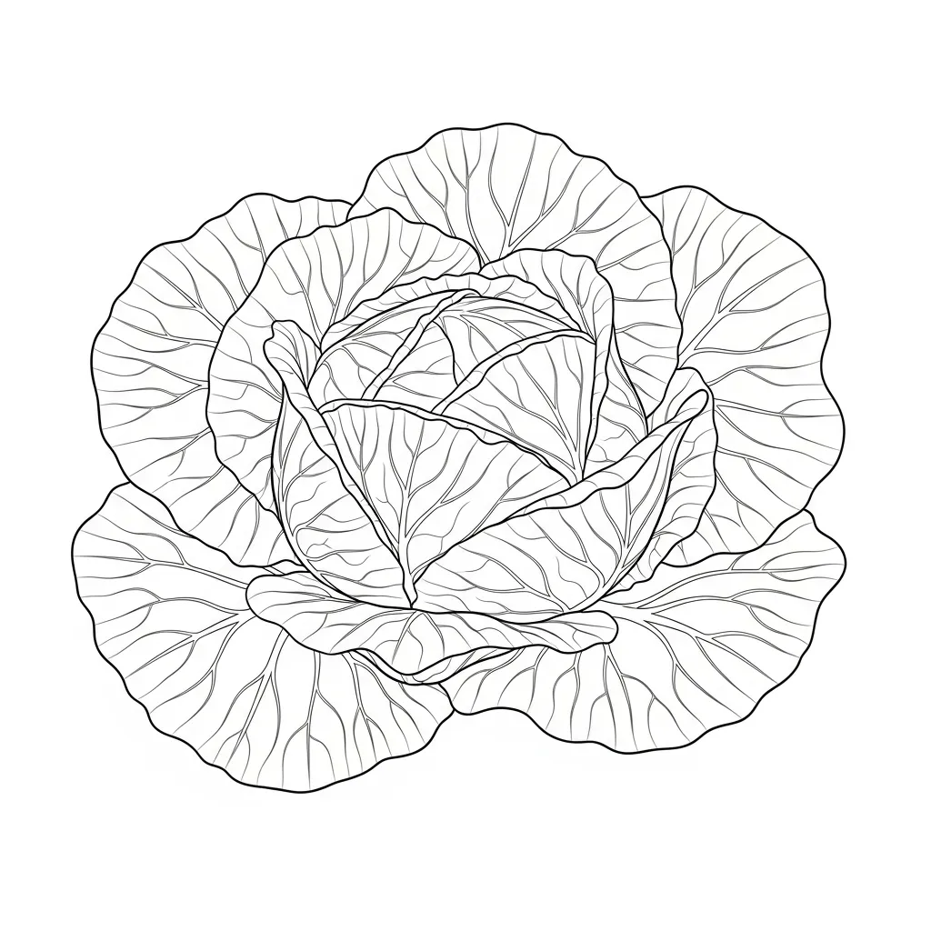 Realistic Cabbage Detailed Coloring Page (1)