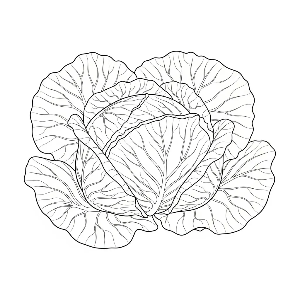 Realistic Cabbage Detailed Coloring Page (2)