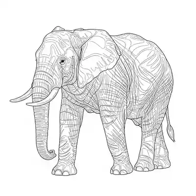 Realistic Elephant Art Coloring Page (1)
