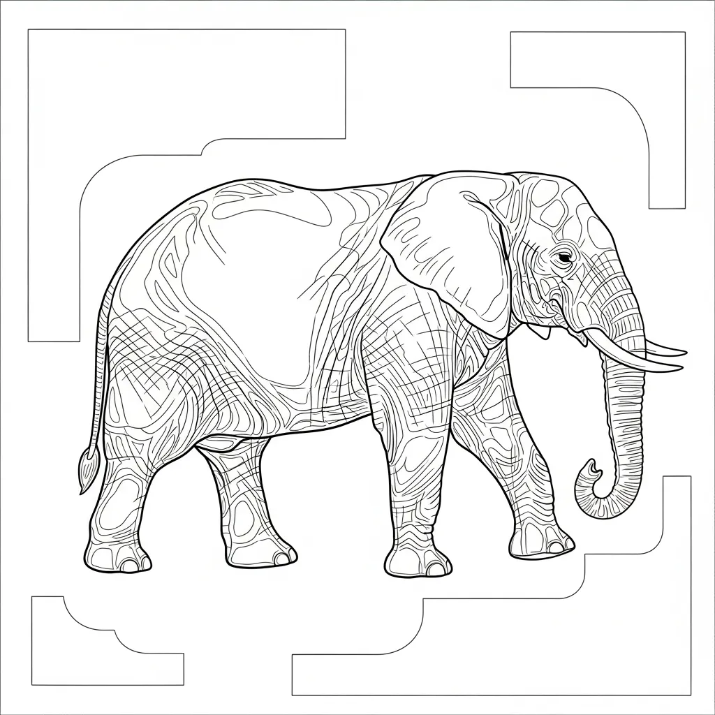 Realistic Elephant Art Coloring Page (2)