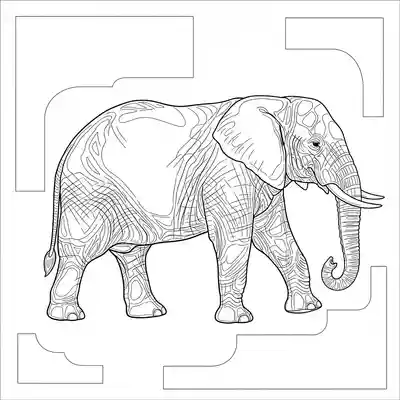 Realistic Elephant Art Coloring Page (2)