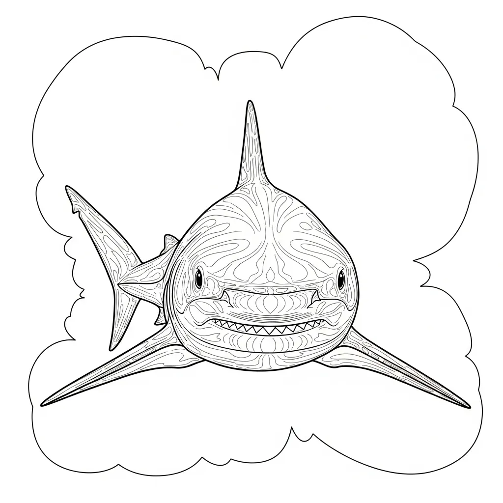 Realistic Shark Illustration Coloring Page (2)