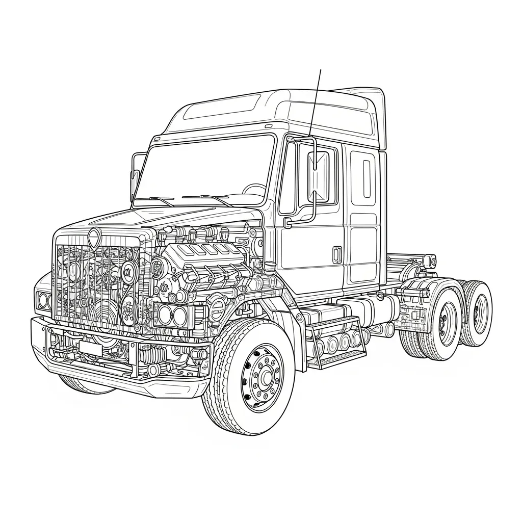 Realistic Truck Technical Coloring Page (1)