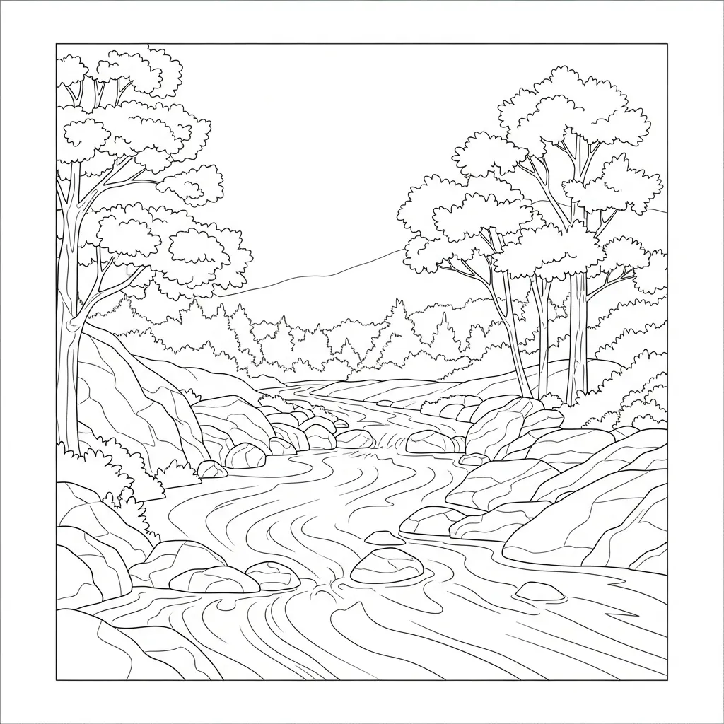 River Landscape Drawing Coloring Page (2)
