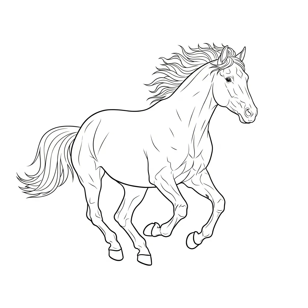 Running Horse Line Art Coloring Page (2)