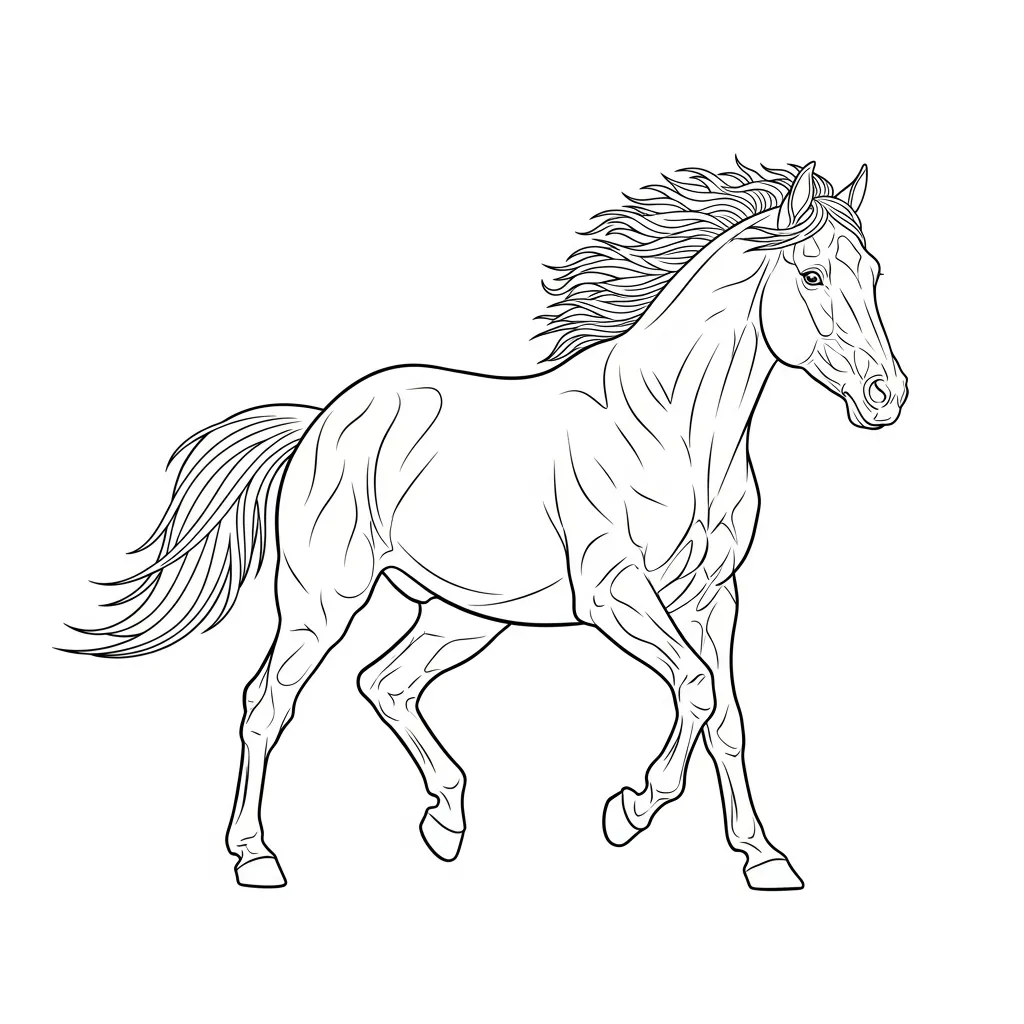Running Horse Line Art Coloring Page (3)