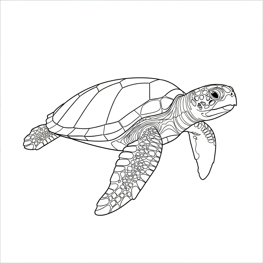 Sea Turtle Line Art Coloring Page (2)