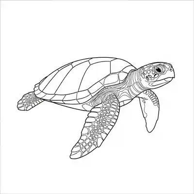 Sea Turtle Line Art Coloring Page (2)