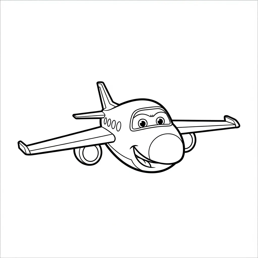 Smiling Jet Plane Coloring Page for Kids (2)