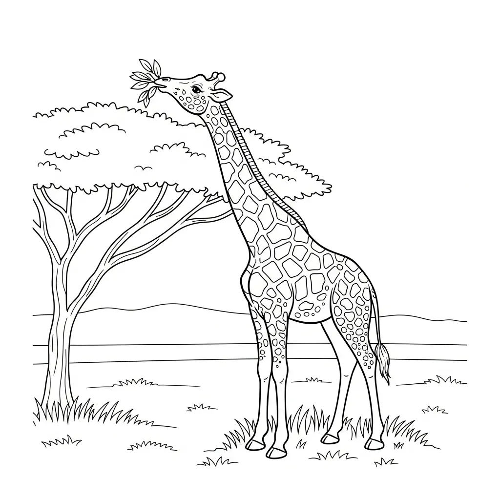 Tall Giraffe Reaching Leaves in Savannah Trees (1)