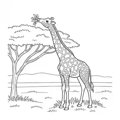 Tall Giraffe Reaching Leaves in Savannah Trees (1)