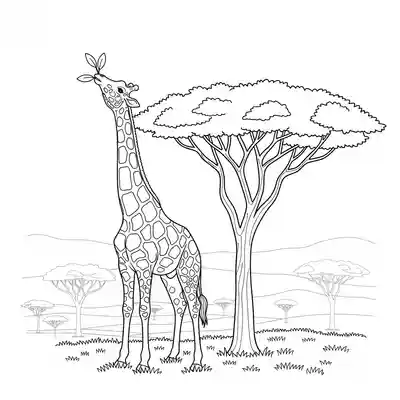 Tall Giraffe Reaching Leaves in Savannah Trees (2)