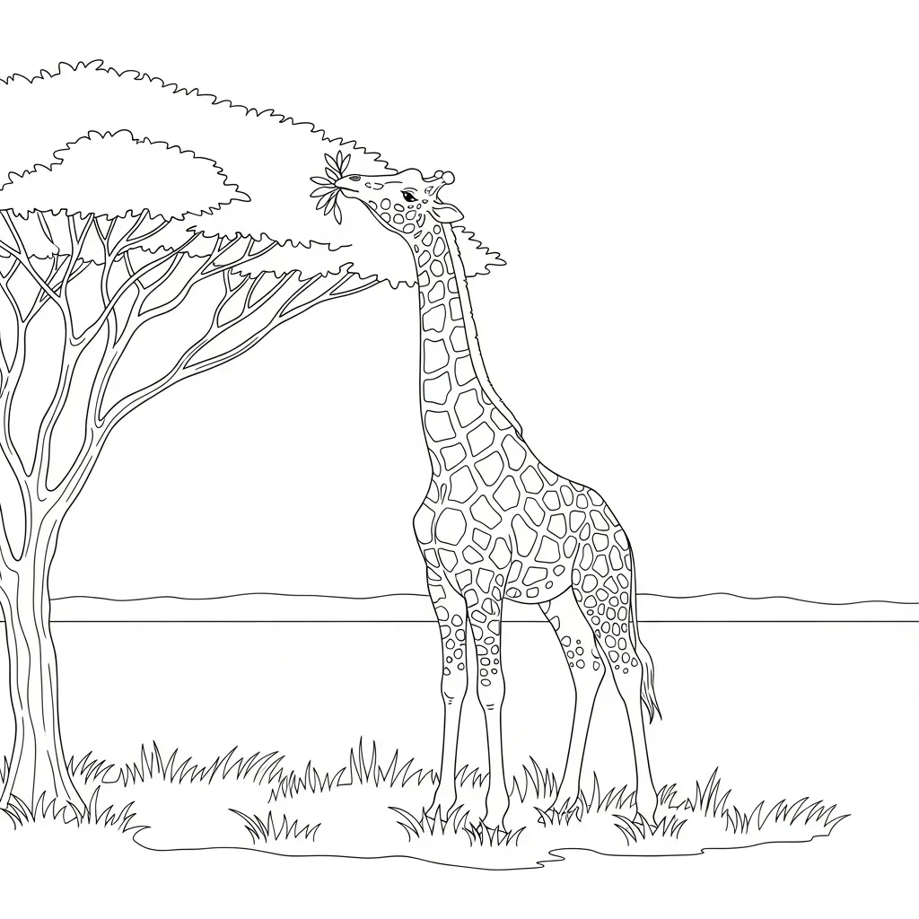 Tall Giraffe Reaching Leaves in Savannah Trees (3)