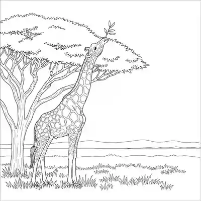 Tall Giraffe Reaching Leaves in Savannah Trees Scene (3)