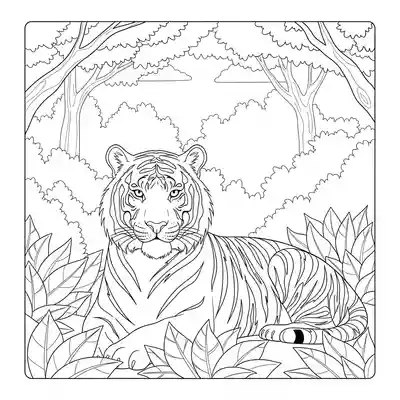 Tiger Resting in Dense Jungle Foliage (1)