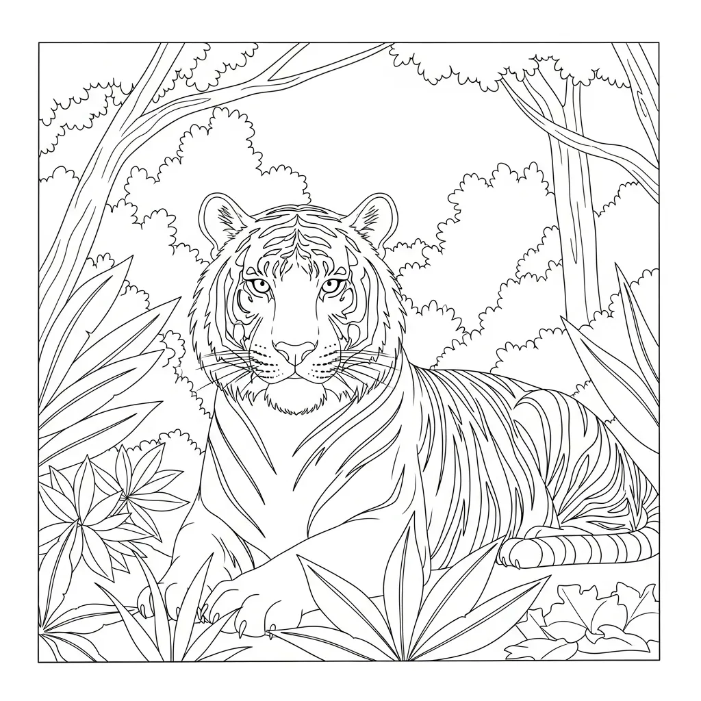 Tiger Resting in Dense Jungle Foliage (3)