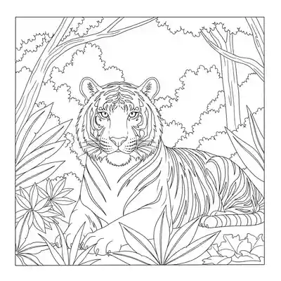Tiger Resting in Dense Jungle Foliage (3)