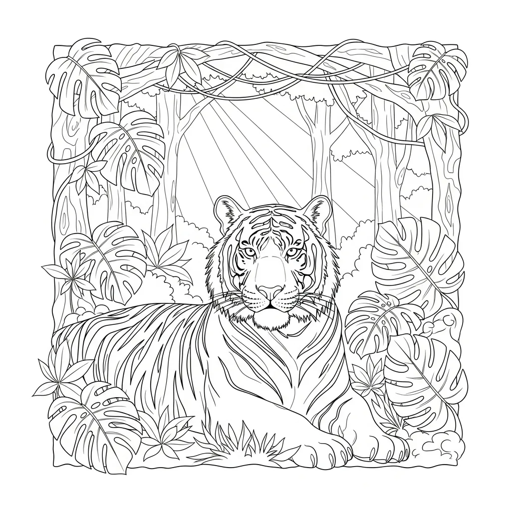 Tiger Resting in Dense Jungle Foliage Scene (1)
