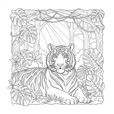 Tiger Resting in Dense Jungle Foliage Scene (1)