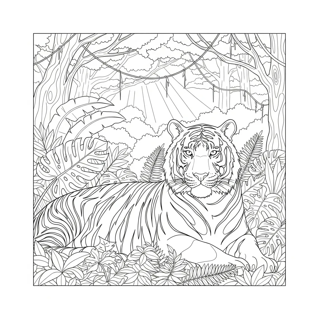 Tiger Resting in Dense Jungle Foliage Scene (2)