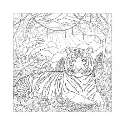 Tiger Resting in Dense Jungle Foliage Scene (2)