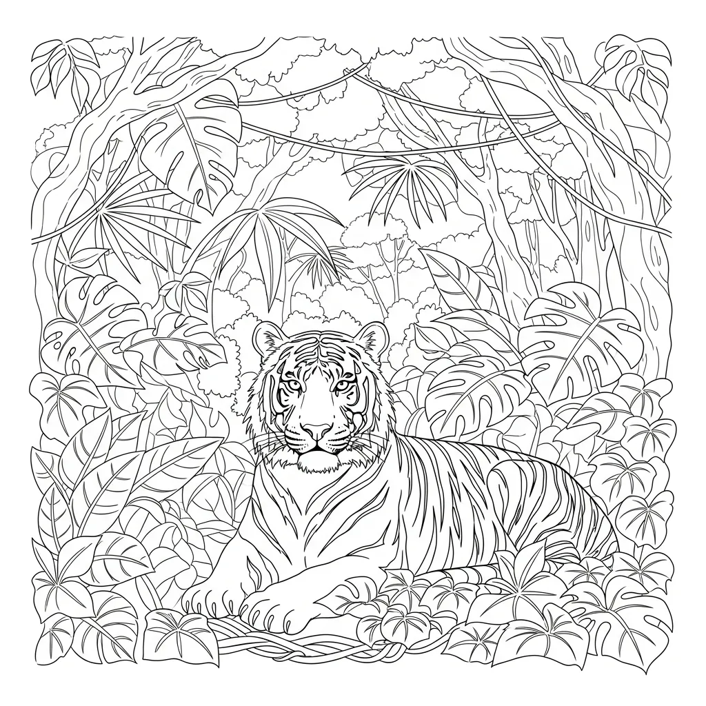 Tiger Resting in Dense Jungle Foliage Scene (3)