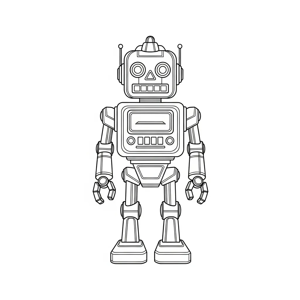 Toy Robot Line Art Coloring Page (1)