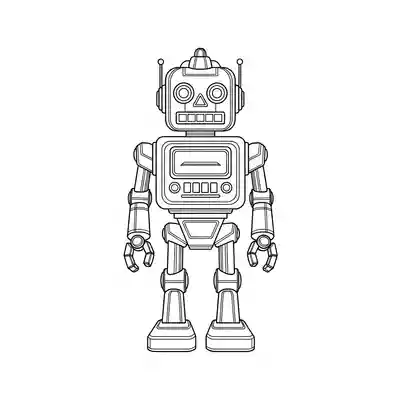 Toy Robot Line Art Coloring Page (1)