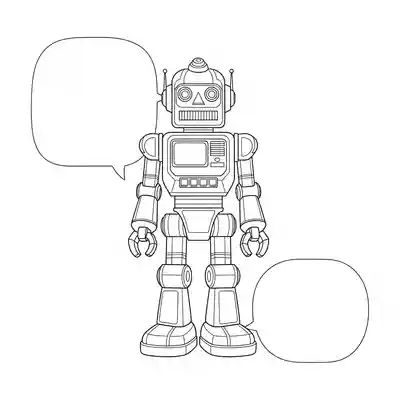 Toy Robot Line Art Coloring Page (2)