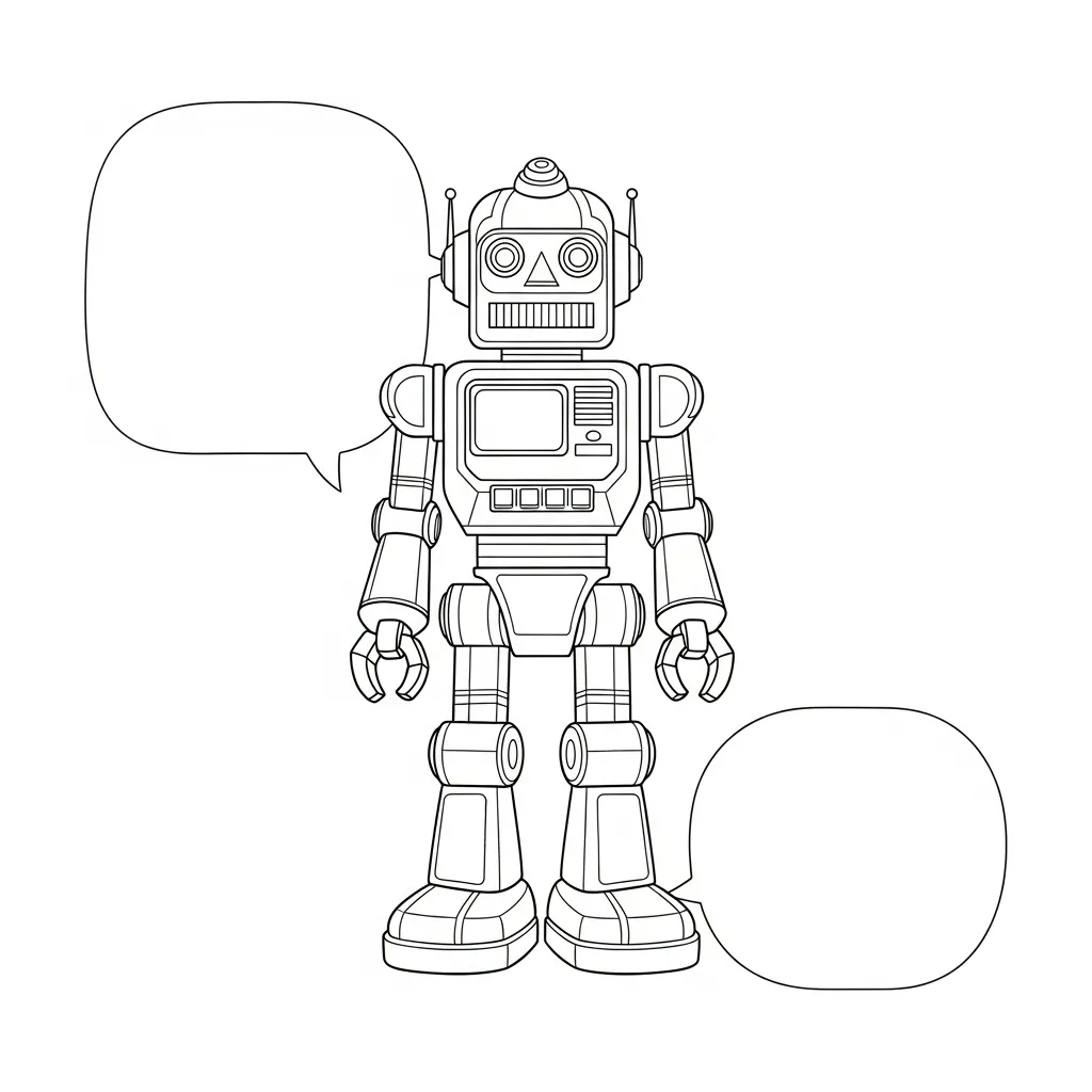 Toy Robot Line Art Coloring Page (2)