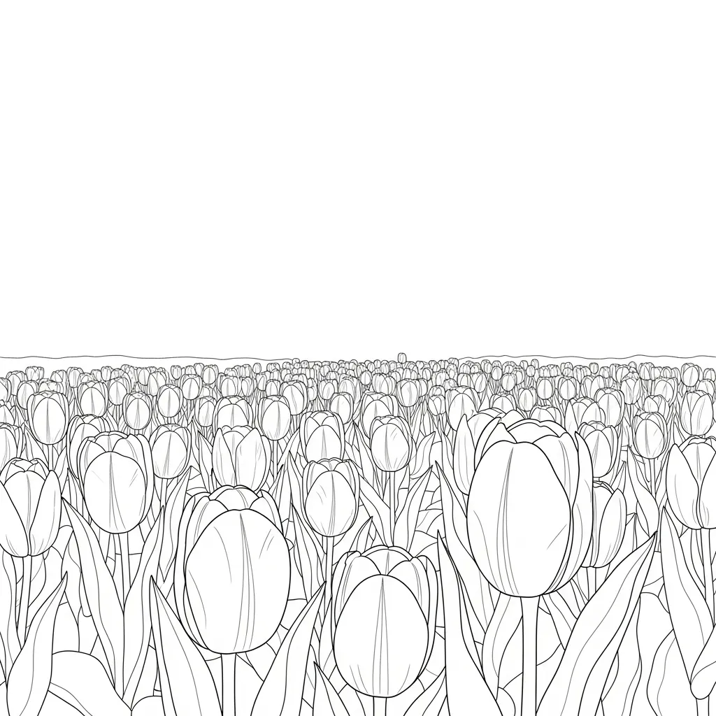 Tulip Field Drawing Coloring Page (1)