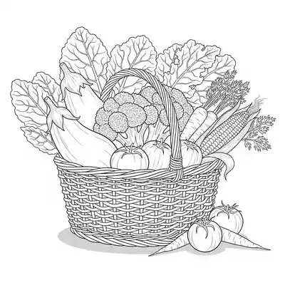 Vegetable Basket Line Art Coloring Page (2)