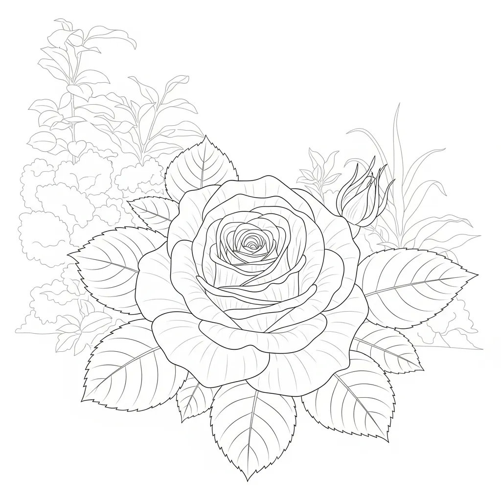 Vibrant Rose Bloom in Garden Setting Scene (3)
