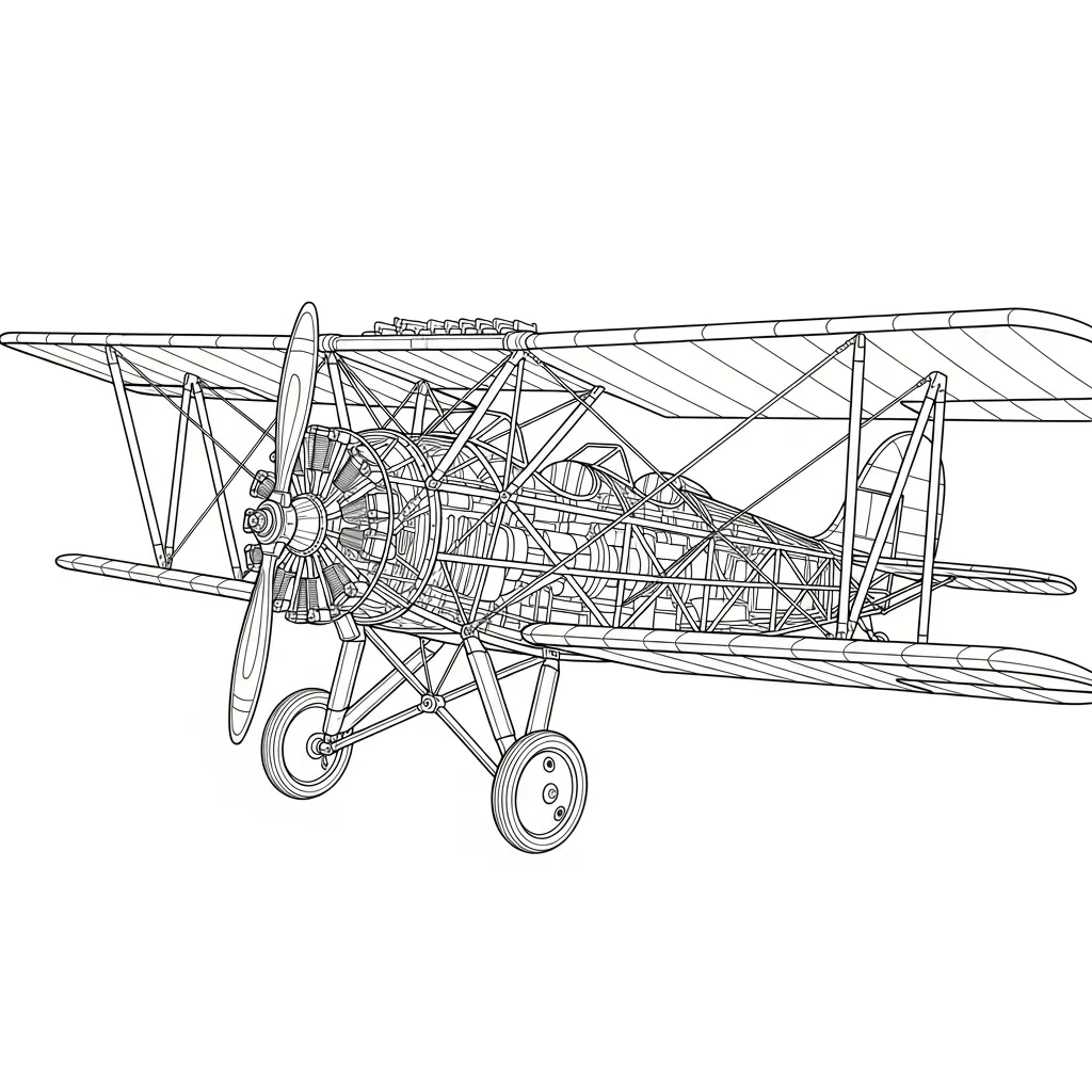 Vintage Biplane Detailed Coloring Page (2)