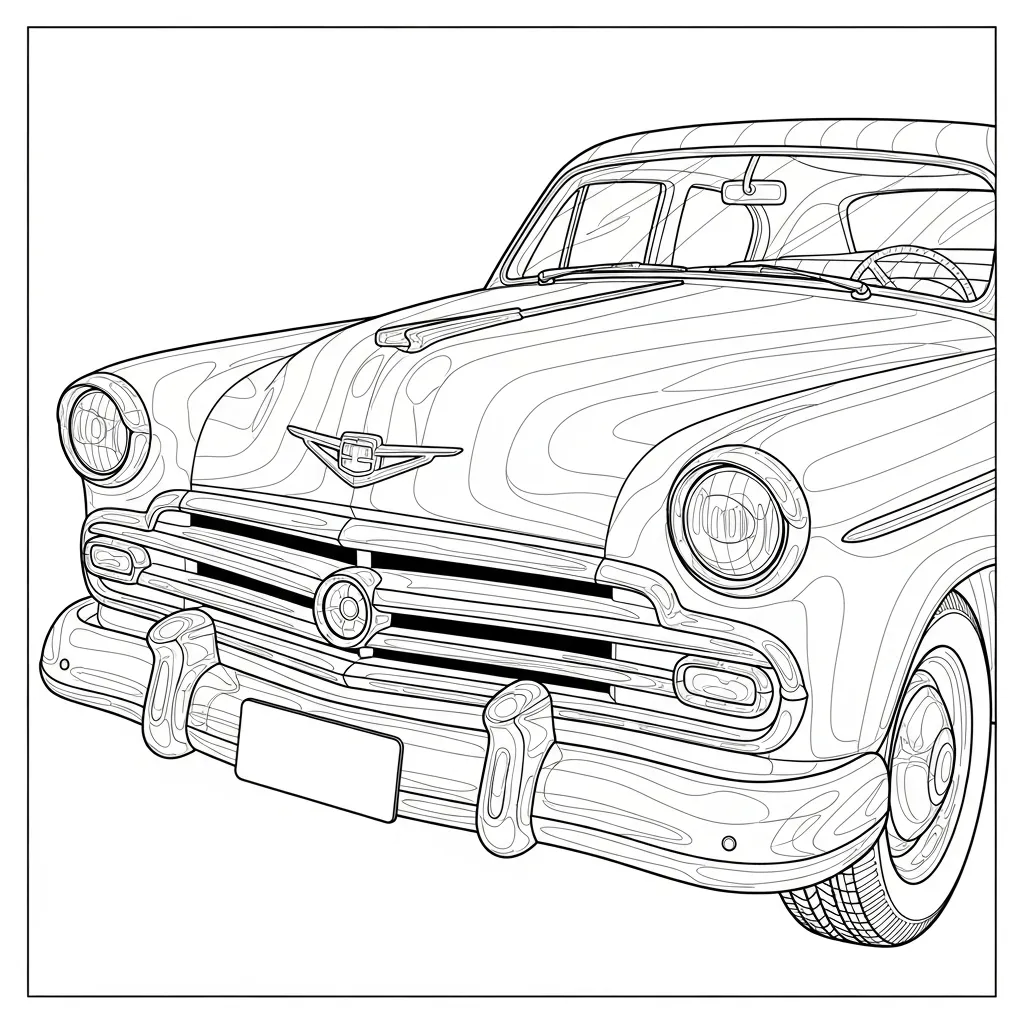 Vintage Car Intricate Coloring Page (1)