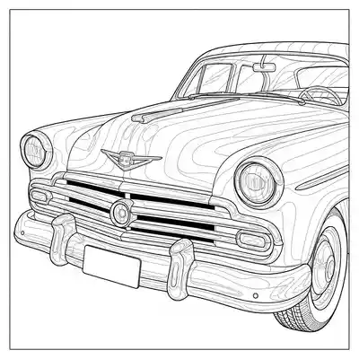 Vintage Car Intricate Coloring Page (1)