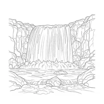 Waterfall Landscape Drawing Coloring Page (1)