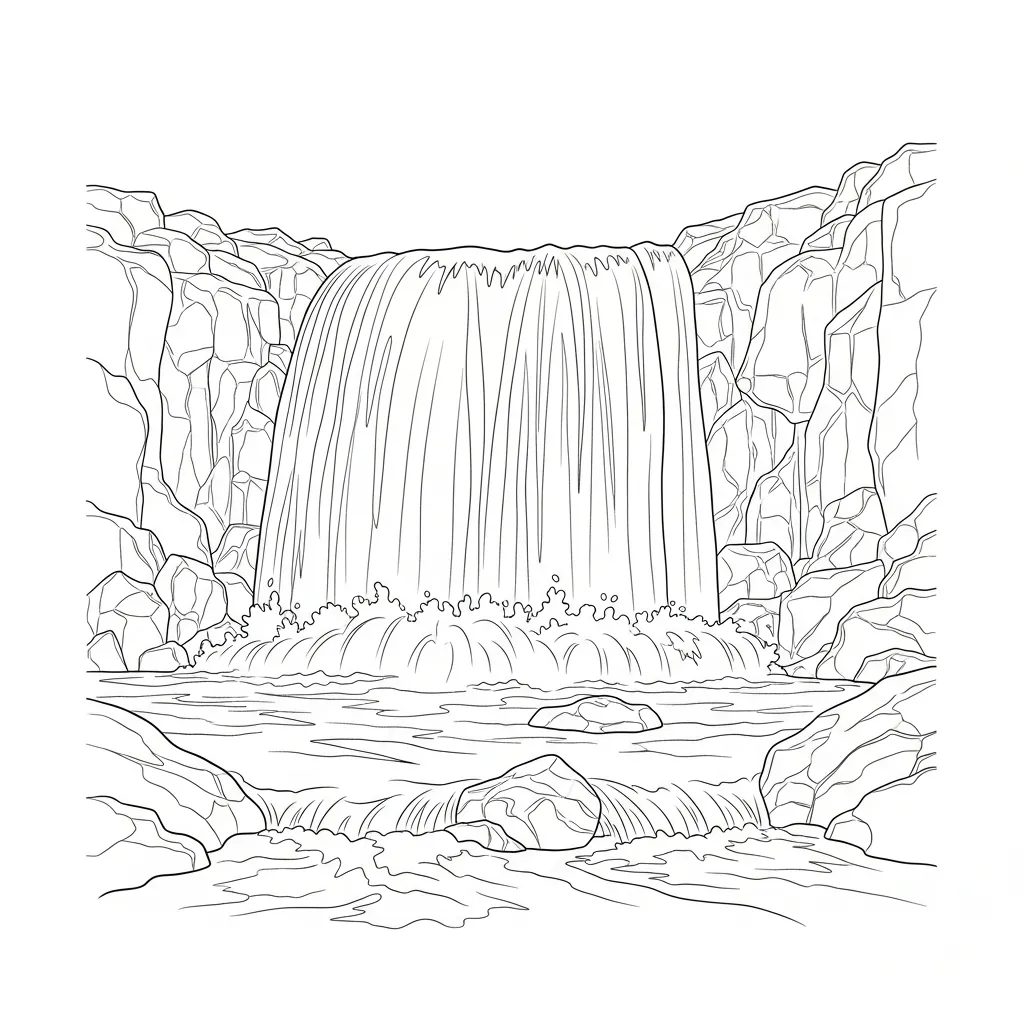 Waterfall Landscape Drawing Coloring Page (1)
