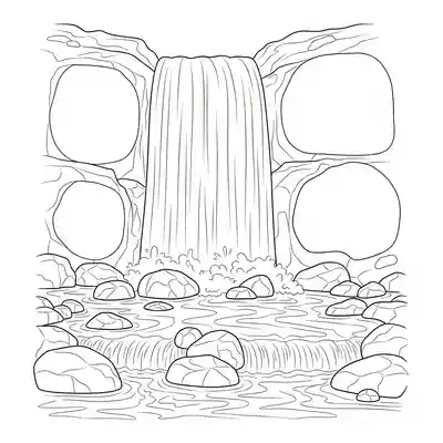 Waterfall Landscape Drawing Coloring Page (2)
