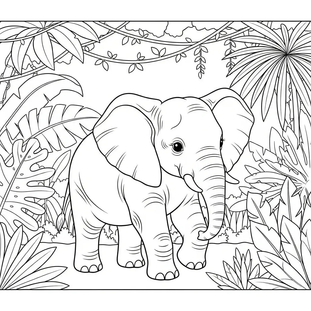 Young Elephant Walking Through Lush Jungle (1)